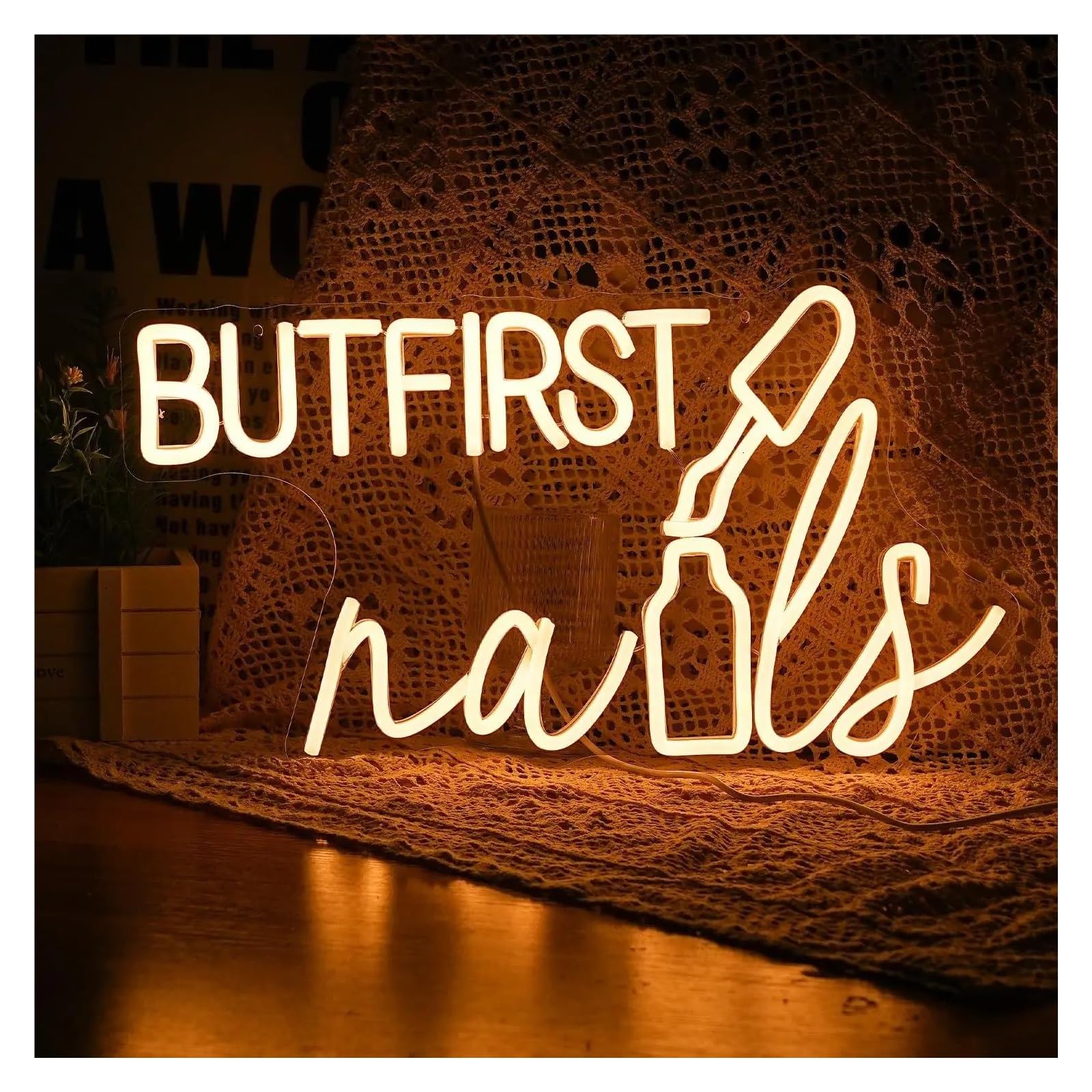 Hängende Kunst-Leuchtreklamen ”But First Nails“Neonschild Dimmbare LED-Nägel Neonlicht USB Warmweiß Für Nagelstudio Mädchenzimmer Shop 25cmx35.2cm