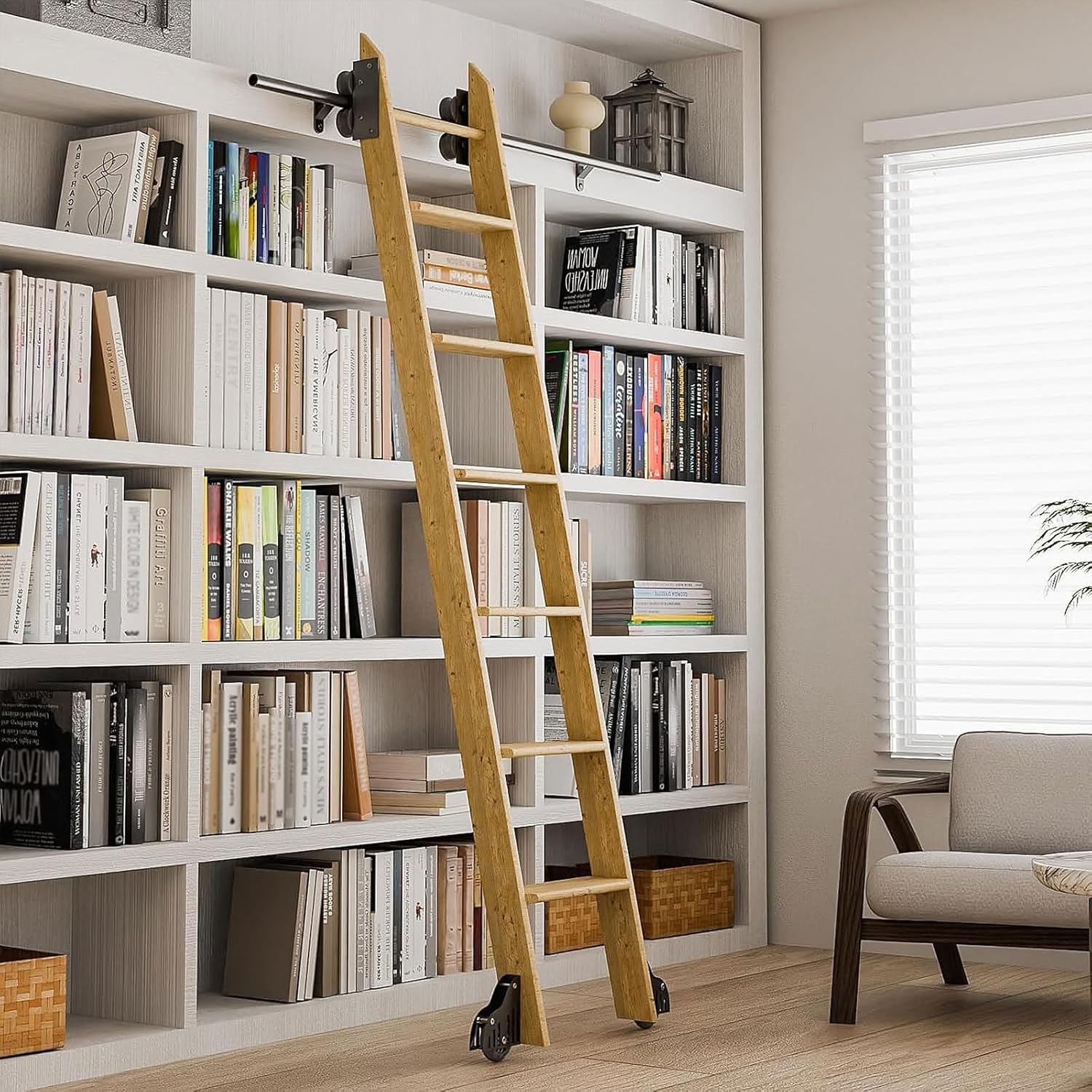 Black Sliding Library Ladder Rail Hardware Kit. for Loft/Kitchen/Warehouses/Wine Cooler/Home Climbing Ladder Track Kit Roller System (No Ladders)(23.6ft/720cm Track Kit)