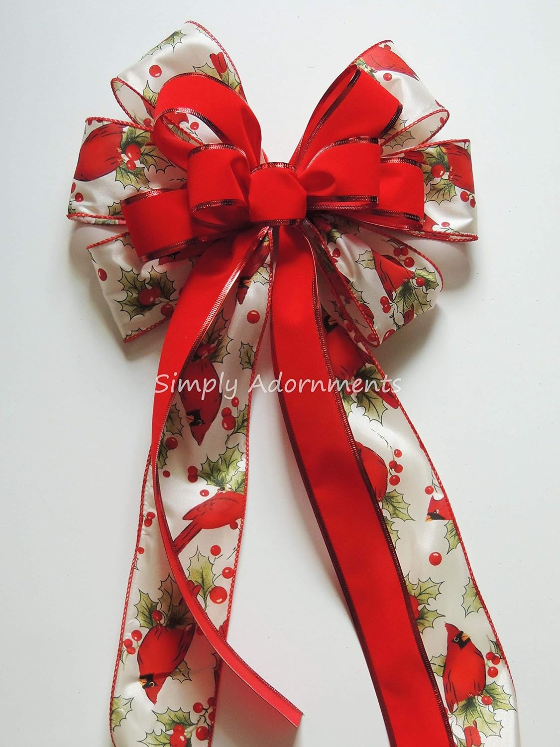 Holly Berry Cardinal Christmas Wreath bow Berry Cardinal