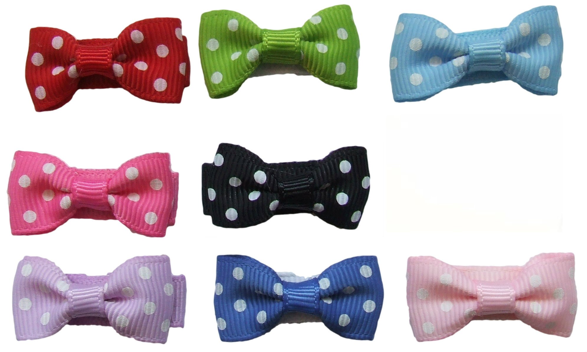 Funny Girl Designs Set of 8 Polka Dot Hair Bows and Free Bow Holder (Baby Snap Clips)