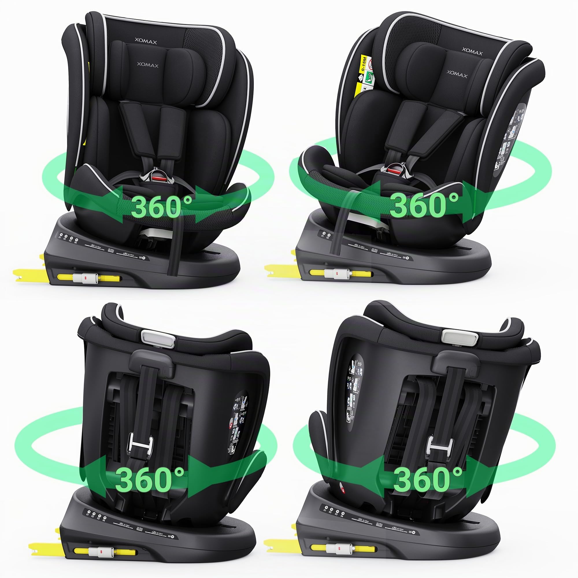 XOMAX 946i Asiento infantil giratorio 360° con ISOFIX, función reclinable I creciente I 0-36 kg, 0-12 años, grupo 0/1/2/3, arnés de 5 puntos y cinturón de 3 puntos, funda extraíble, lavable I ECE R129