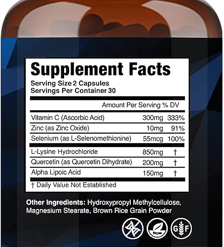 Miniatura 2 de Suplemento diario para el herpes labial, que incluye L-lisina e ingredientes naturales de defensa, soporte las 24 horas, 60 unidades, fabricado en