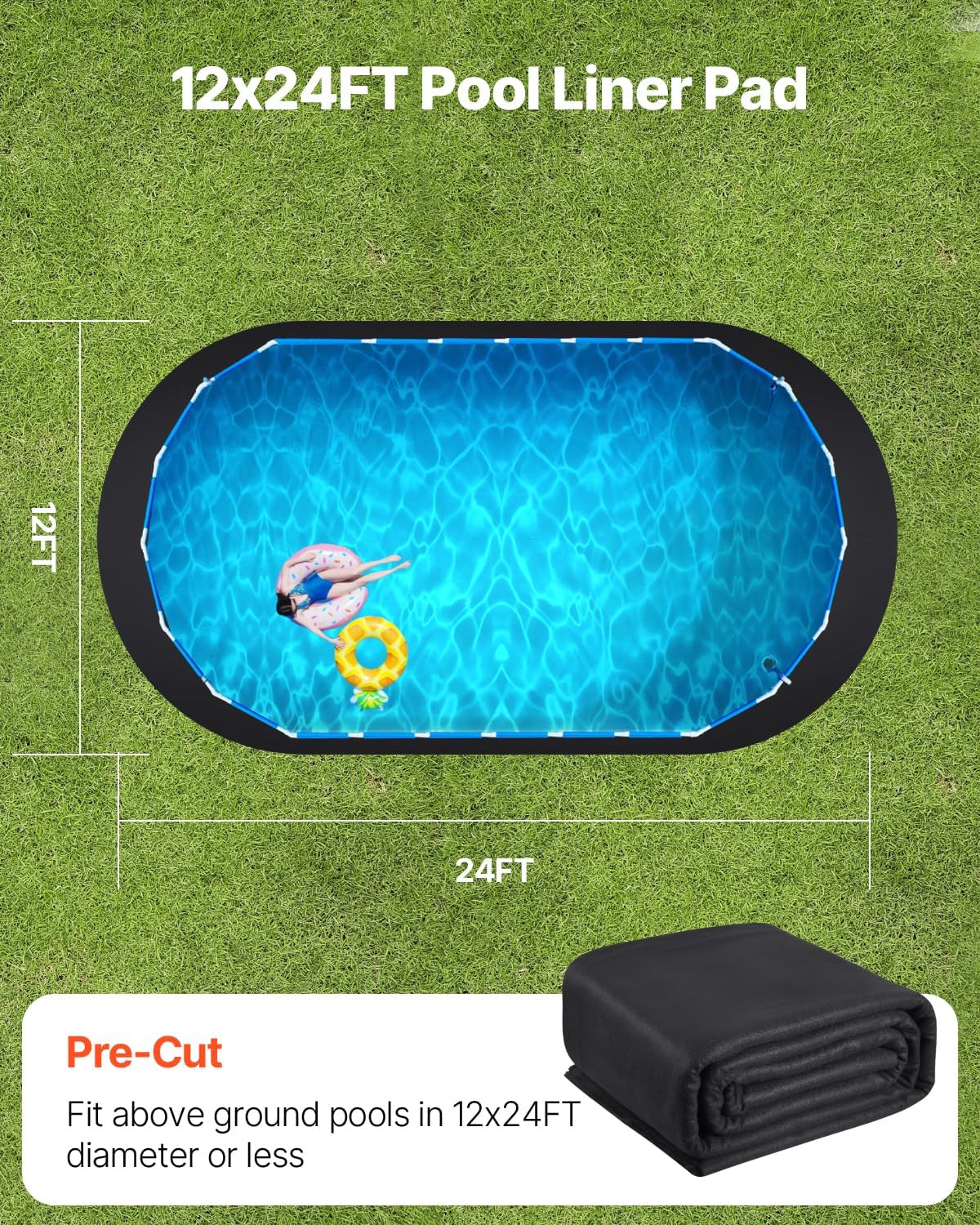 VEVOR 12' x 24' Oval Pool Liner Pad for Above Ground Pool, Heavy Duty Above Ground Pool Pad Mat, Protect Pool Liners, Prevent Punctures and Weed Barriers, Durable Geotextile Material