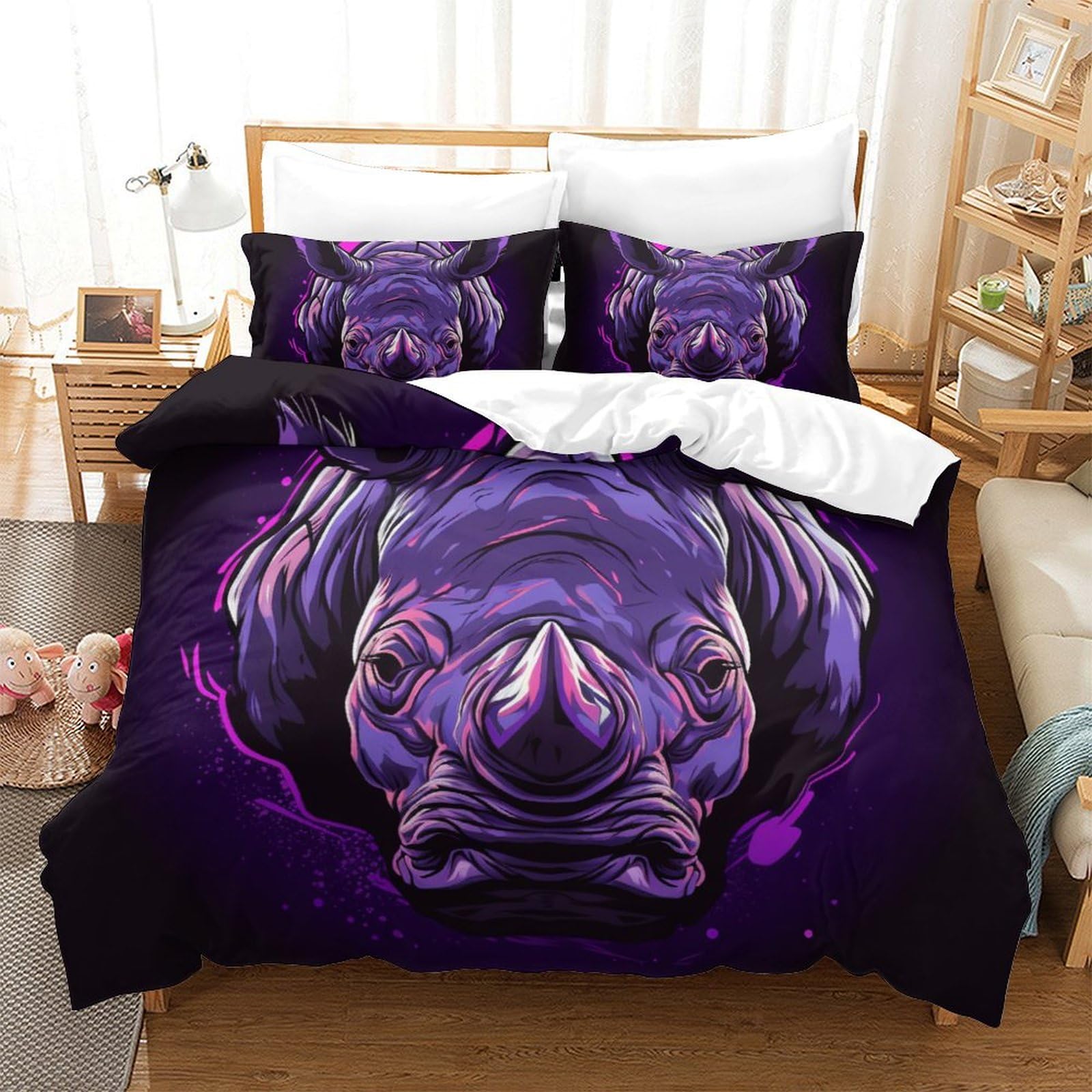Housse de couette 3D imprimé respirant rhinocéros douce 260x220