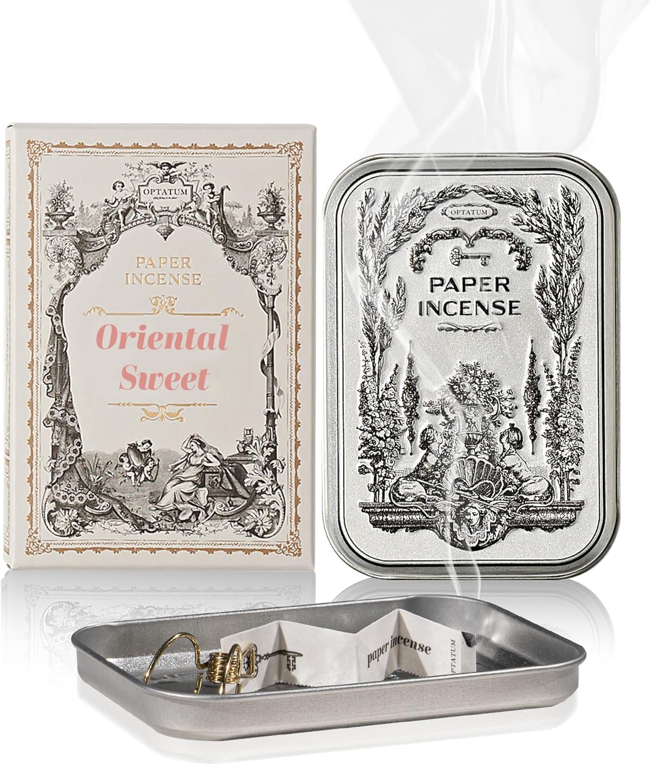 Papier-Räucherwerk – 48 Stück in Vintage-Dose als Räucherstäbchenhalter, langanhaltender Duft, Räucherpapier zum Verbrennen für Aromatherapie, Meditation und Geruchsentfernung - Oriental Sweet