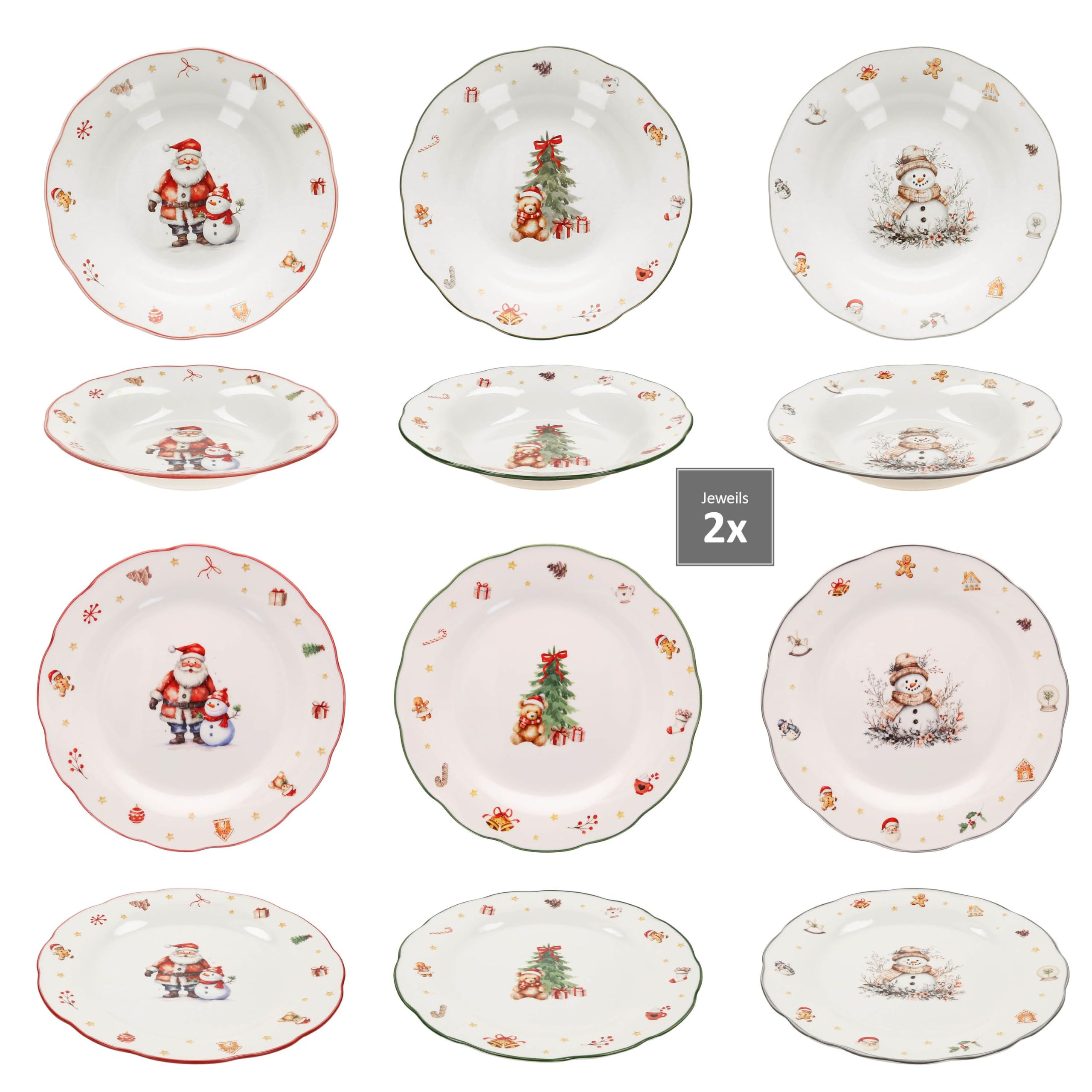 MamboCat 12tlg Tafelservice Navidad Speiseteller Suppenteller Weihnachten
