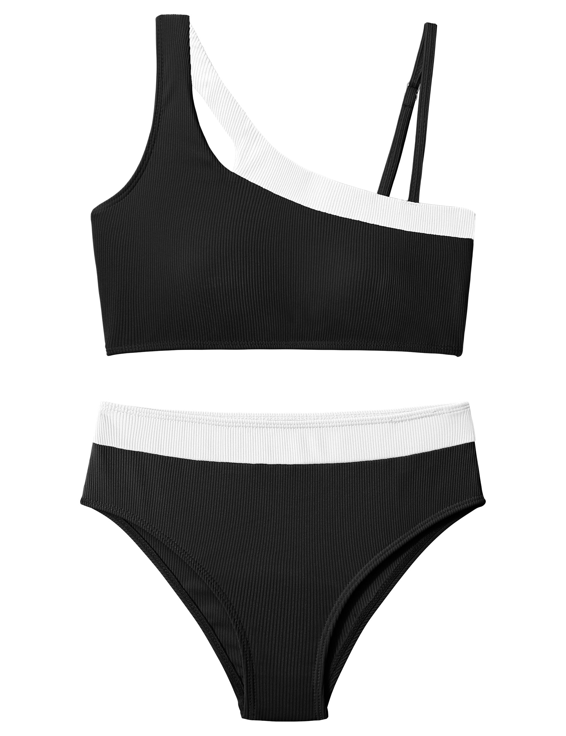 Girls Swimsuit Bikini Set, Bathing Suit Color-Block Cutout Bikini Top Two Piece Girls' Swimwear 7-16T
