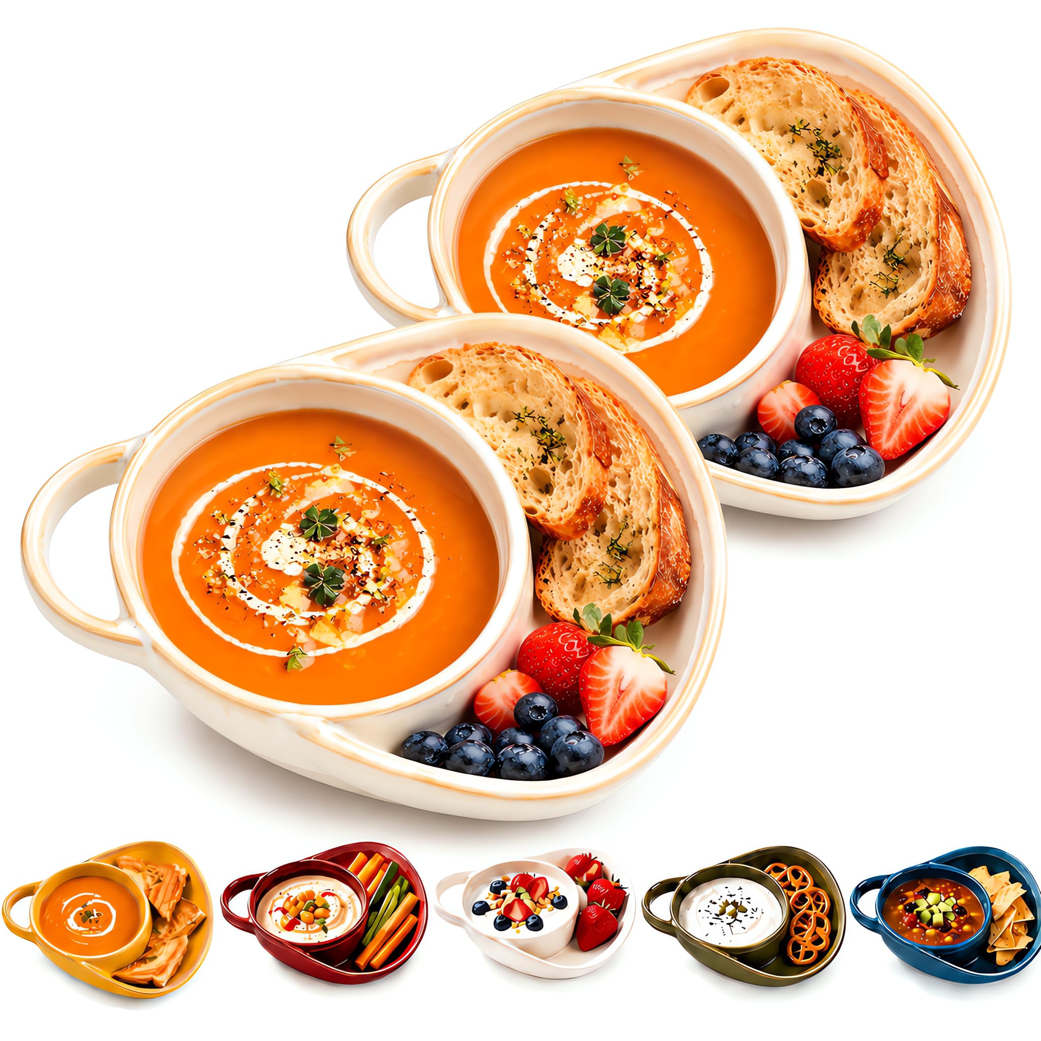 Ceramic Soup and Sandwich Bowl with Side Plate, Soup Bowl (Beige*2) — image 1