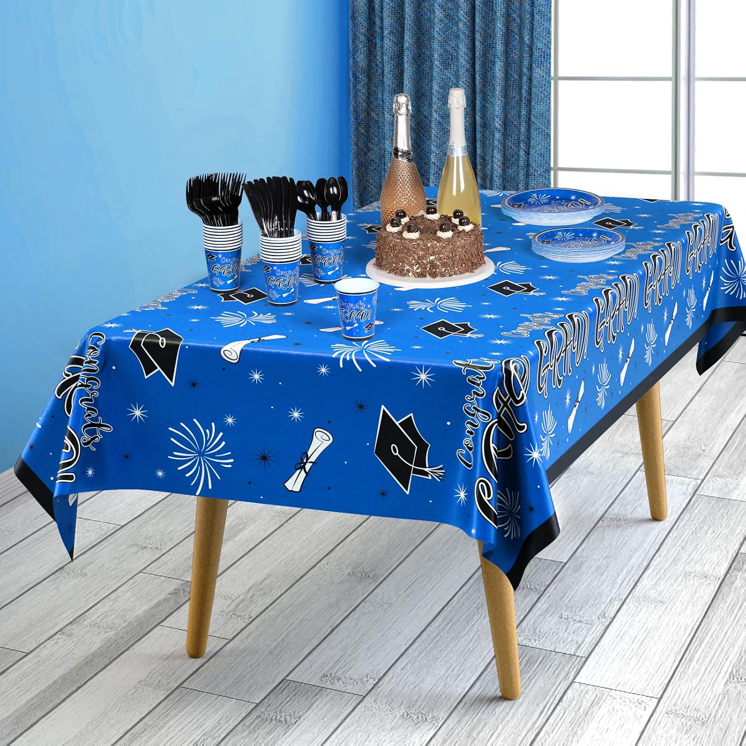 DECORLIFE 3 Pack Graduation Tablecloth, 108 x 54 Inch, Blue Graduation Table Cloths for Class of 2023, Graduation Party Decorations for College High School