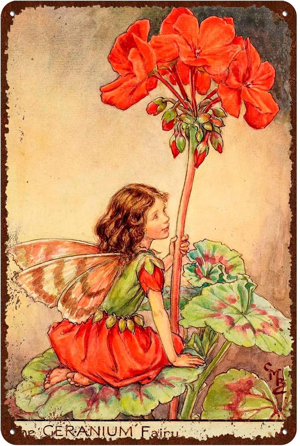 Ahee Tin Sign 147 Flower Fairy Signs Vintage Metel Tin Signs Novelty Garden Signs Retro Wall Decor Home Wall Signs - The Geranium Fairy Size 12