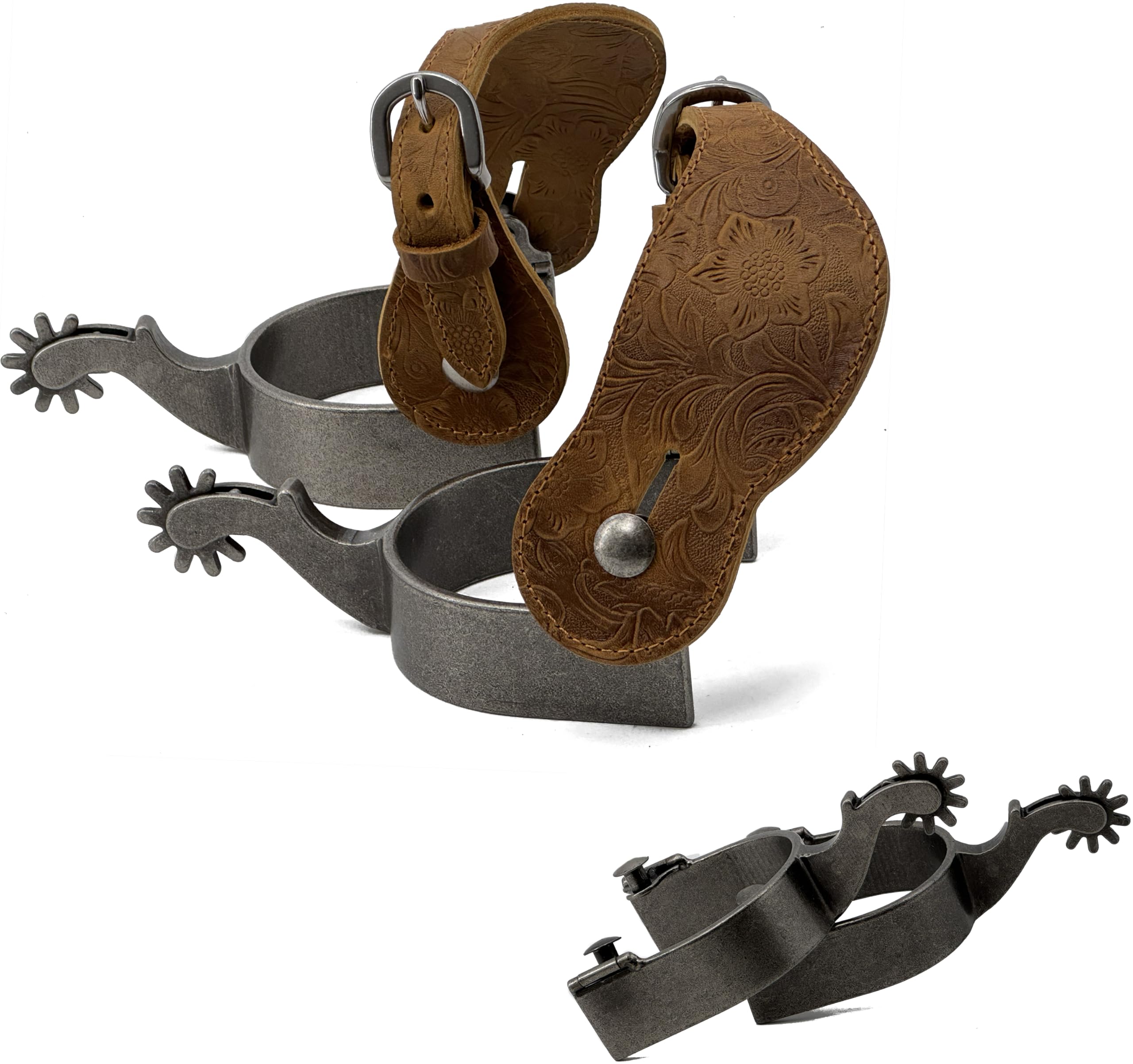 Jeereal Western-Cowboy-Sporen für Herren, mit Sporenriemen, antikes versilbertes Eisen, 2,5 cm Band, 5,4 cm Schaft