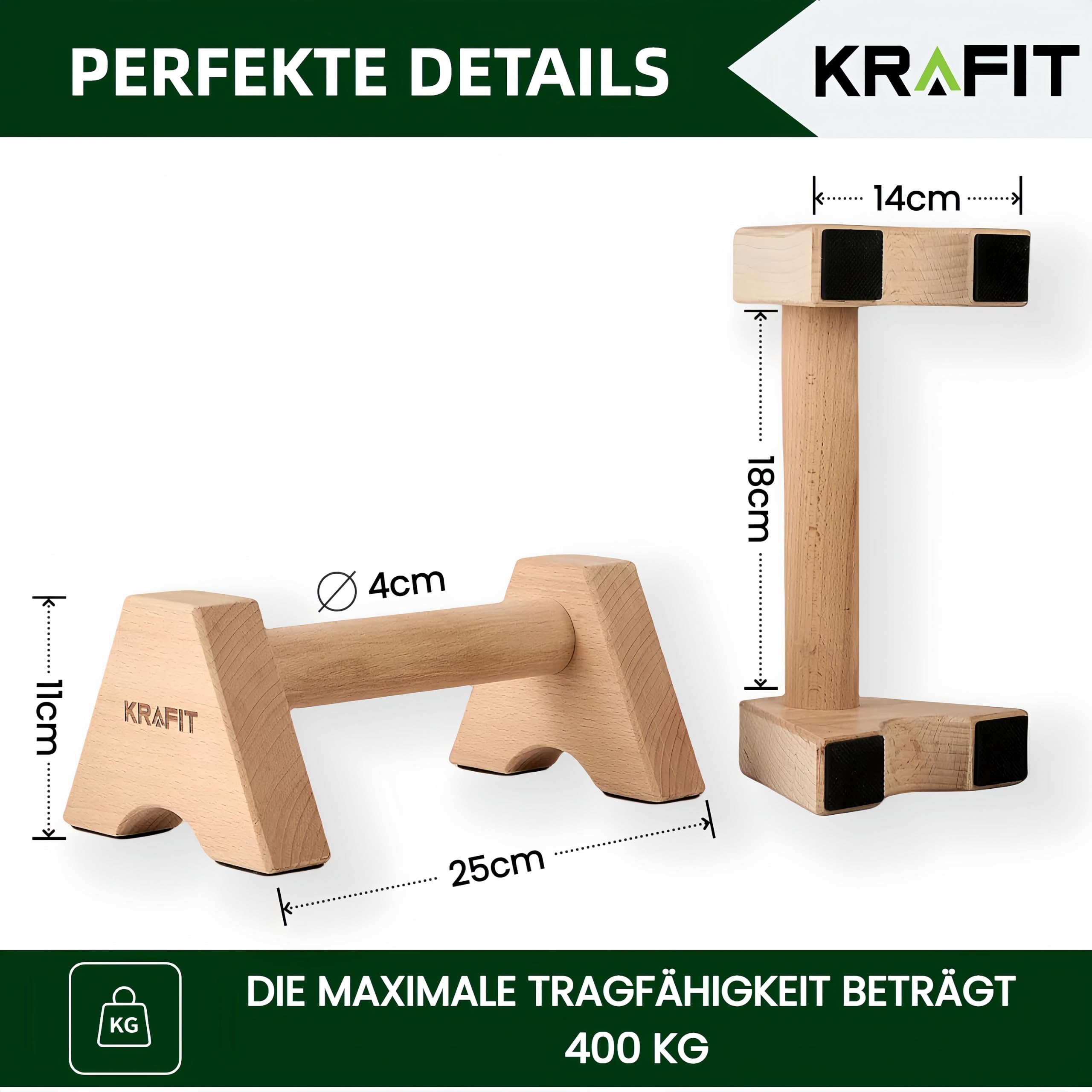 Maniglie per flessioni – 2 x barre in legno antiscivolo e per le articolazioni – Attrezzatura Calisthenics per allenamento domestico e outdoor – Ideale per poggiapolsi e flessioni