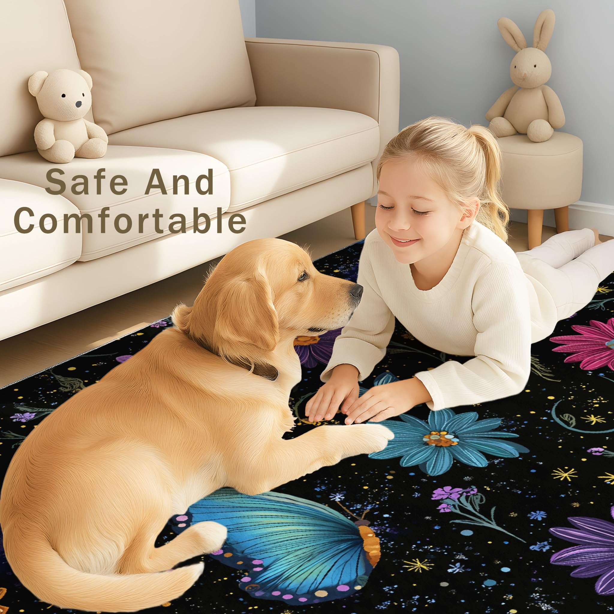 Générique Tapis De Salon Poils Ras Grand Fantaisie Espace Intérieur Antidérapant Tapis Imprimé Psychédélique Couleur Papillon Noir, Paillasson Confortablex Lavable 120 x 160 cm