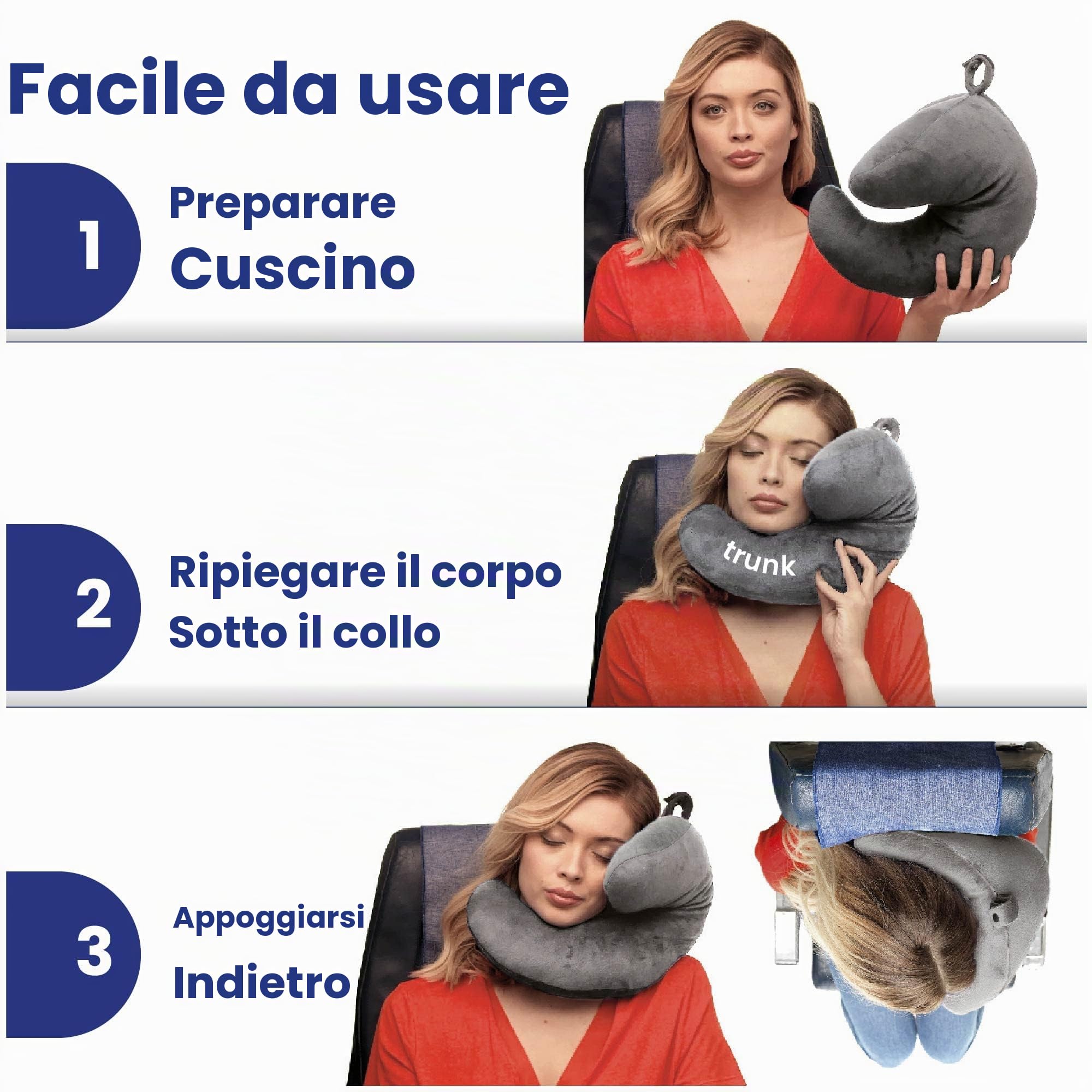 J-pillow Cuscino da viaggio, supporto completo per testa, collo e mento, brevettato, invenzione britannica dell'anno, miglior cuscino cervicale per aerei (grigio argento)