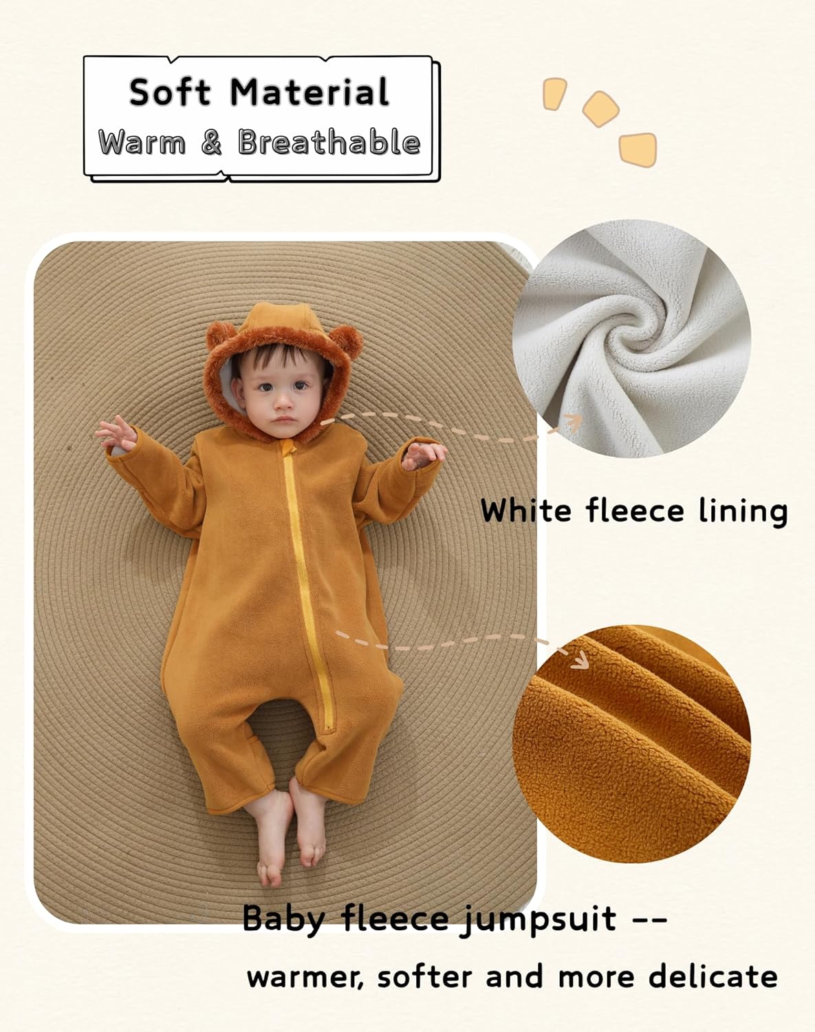 Cute Baby Bear Fleece Jumpsuit Girls Boys Warm Hooded Coverall Romper Newborn Fluffy Outerwear Snowsuit - Image 3