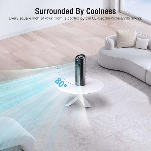 Miniatura 3 de VCK Ventilador de torre, ventilador oscilante de 80 con 3 velocidades, enfriamiento rápido, funcionamiento silencioso, ventilador de escritorio