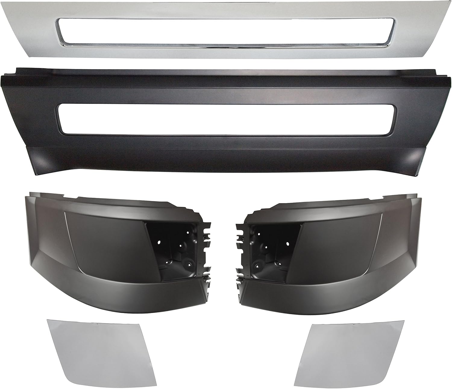 QSC Truck Bumper Set Chrome Center Corners L & R w/Foglight Hole compatible with