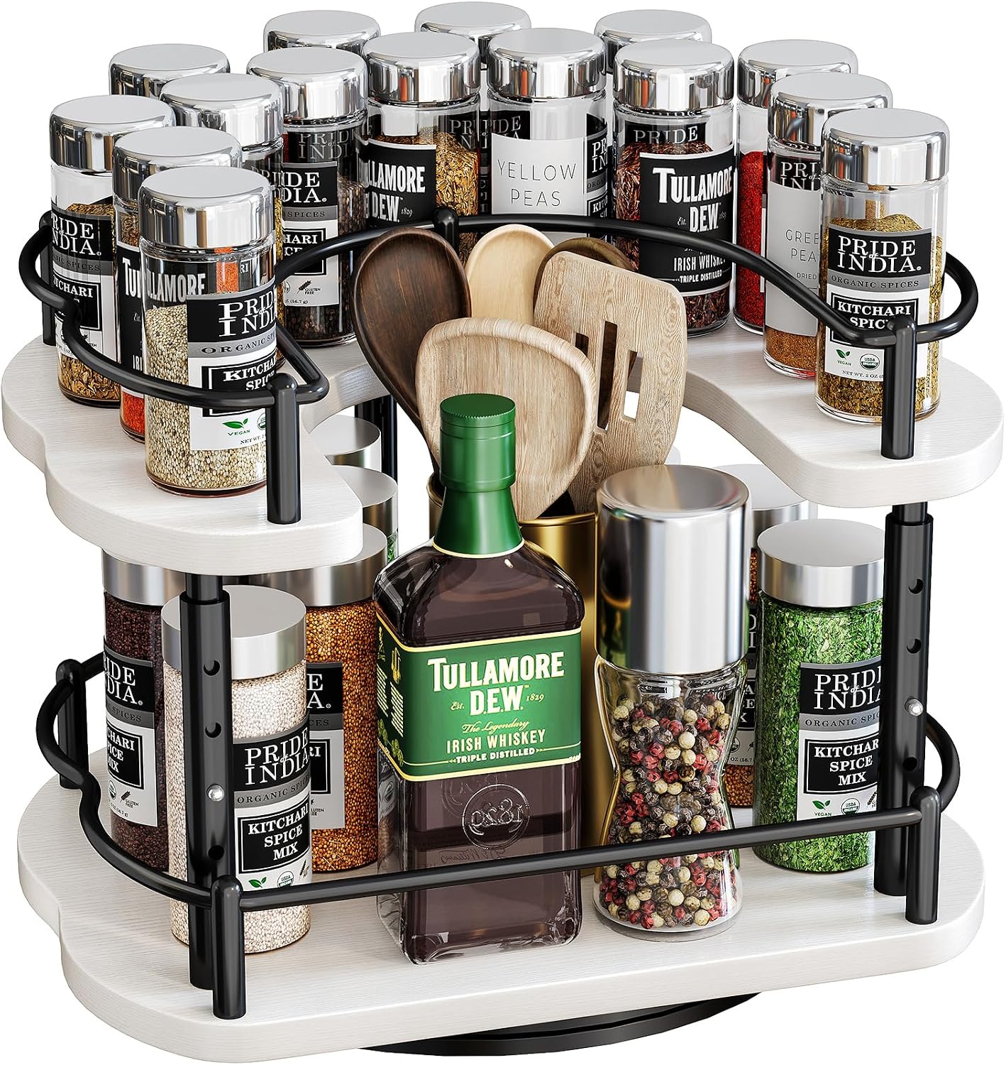 SNTD Lazy Susan Spice Rack Organizer for Cabinet, Wood, White, 12 in