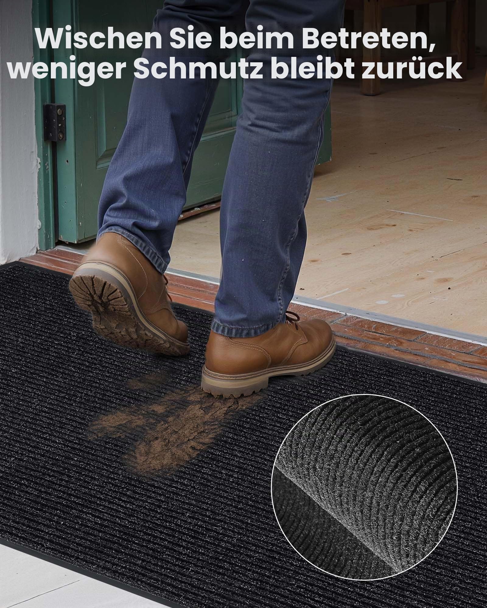 VEVOR Schmutzfangmatte, 2438x1219 mm, Fußmatte für Innen & Außen, Sauberlaufmatte mit PVC-Rückseite, Türmatte, waschbarer Eingangsteppich für Flur, Balkon, Garage, gestreift, Grau