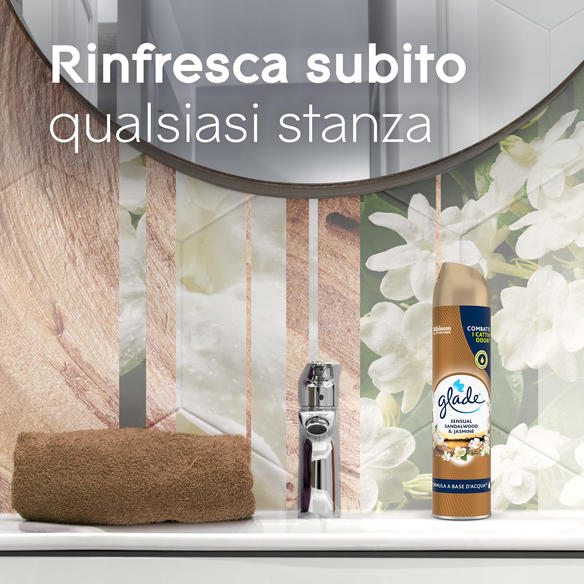 Glade Deodorante per Ambienti Spray, Fragranza Sandalo di Bali e Gelsomino, Formato Scorta da 6 Spray da 300ml