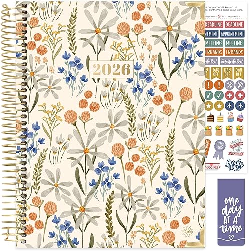 bloom daily planners HARDCOVER 2026 Planner (January to December) - 8.5” x 11” Weekly & Monthly Dated Agenda Organizer Book with Stickers & Tabs - Whimsical Wildflowers