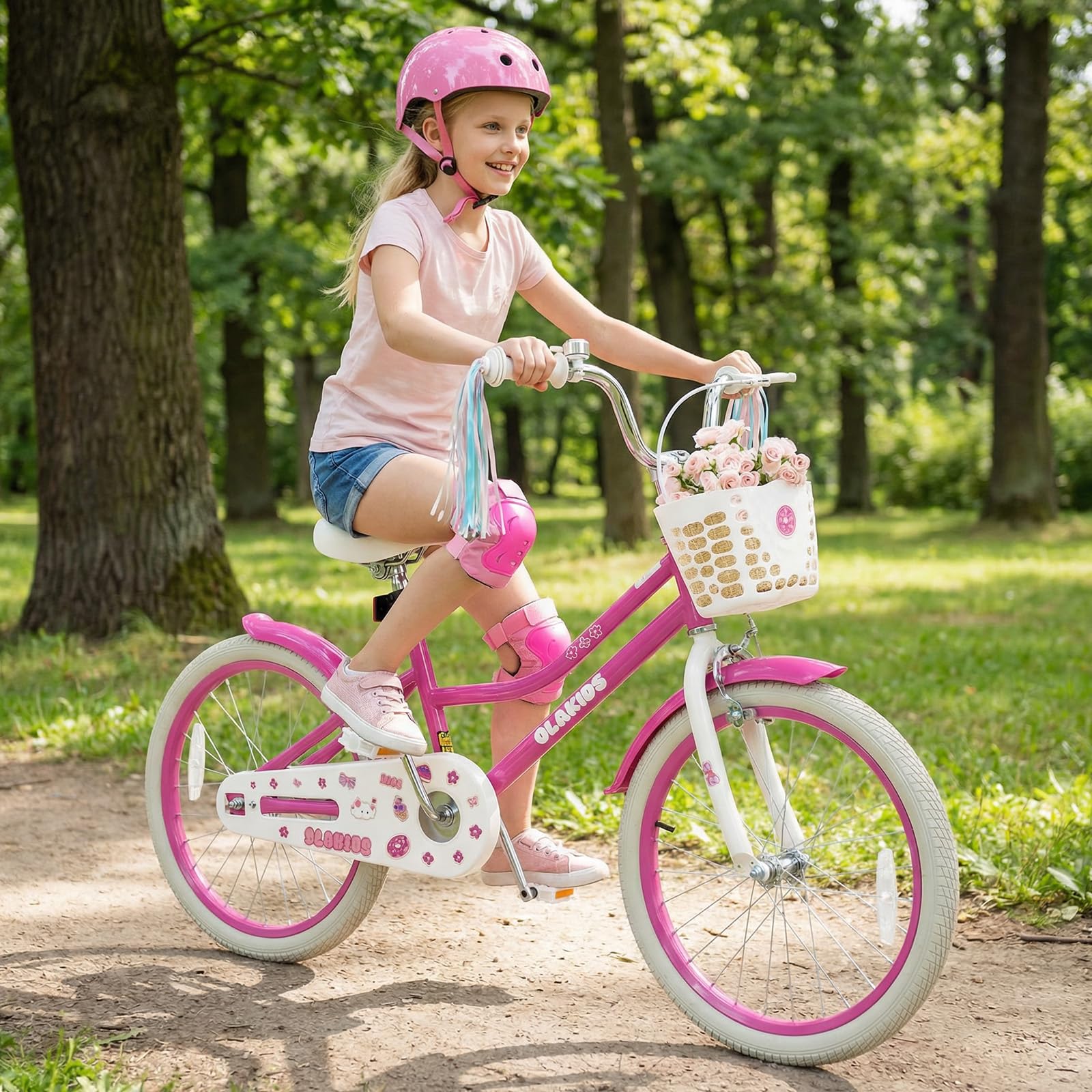 Olakids 20 Inch Kids Bike Girls Bicycle with Doll Seat Basket