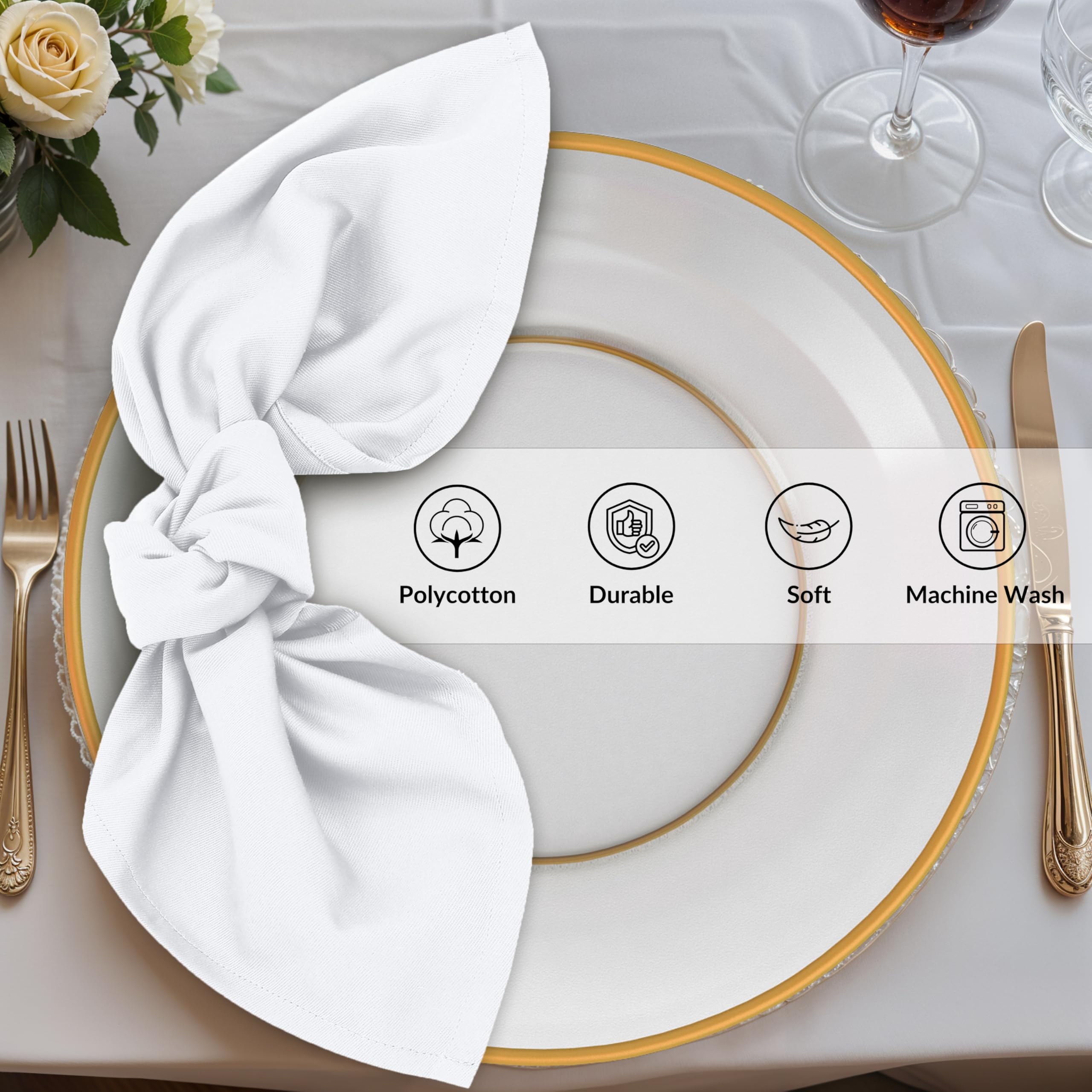 Zoyer Set di 12 tovaglioli di stoffa, 45 x 45 cm, in cotone, lavabili, morbidi e resistenti, per feste, matrimoni, Natale, Ringraziamento e uso quotidiano, colore: bianco