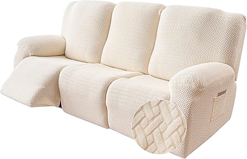 Miniatura 30 de Genina Funda para Silla Reclinable, Fundas Elásticas para Sillas Reclinables, Fundas para Sofá Reclinable de Rayas de Jacquard, Fundas Protectoras