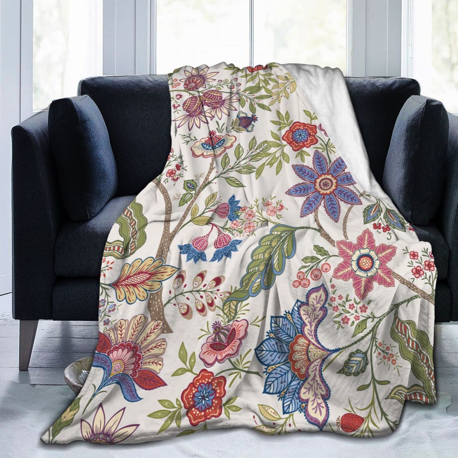 Amazon｜ひざ掛け 毛布 ブランケット レトロ ヤコブ 刺繍スタイル 花柄  