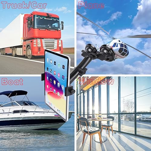 Miniatura 2 de Soporte para tablet iPad Pro de 12.9 pulgadas con base de doble ventosa para parabrisas de camión, automóvil, brazo de aluminio resistente, soporte