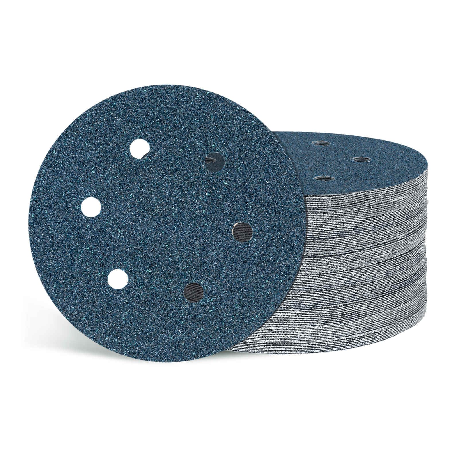 Kozelo 70 Pcs Sanding Disc 152 mm 40 Grit 6 Hole Hook and Loop Orbital Sandpapers Suitable for Metal Wood Furniture DIY Grinding and Polishing, Blue — image 1