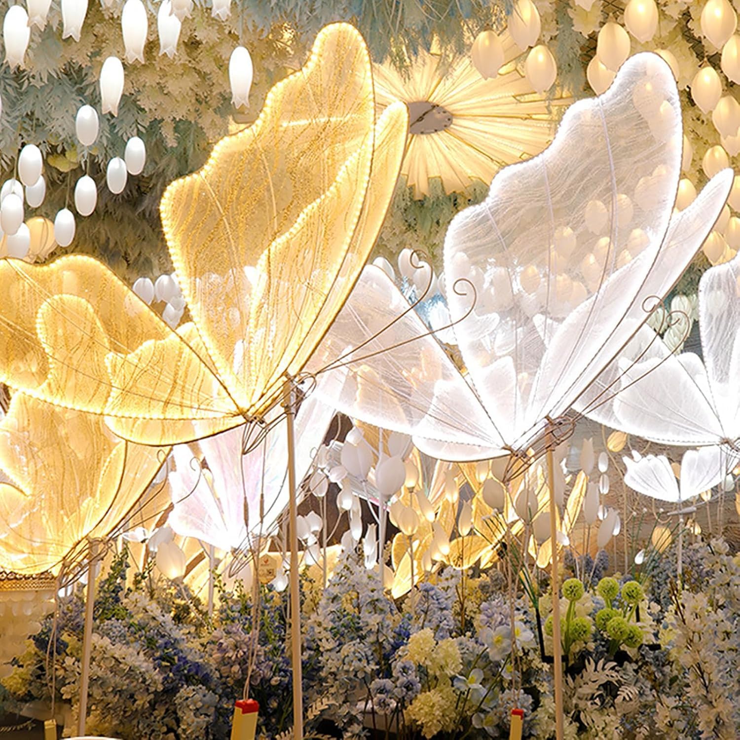 Set di 2 lampade da terra a forma di farfalla, luci a LED per matrimoni, feste e ricevimenti, decorazione luminosa, altezza 60 cm