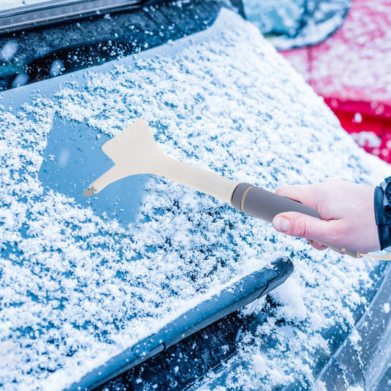 DOITOOL 5 Stück Leichter Eiskratzer und Schneebürste fürs Auto mit Rutschfestem Silikongriff und Aluminiumlegierung für Winter und Verschneite Autoscheiben