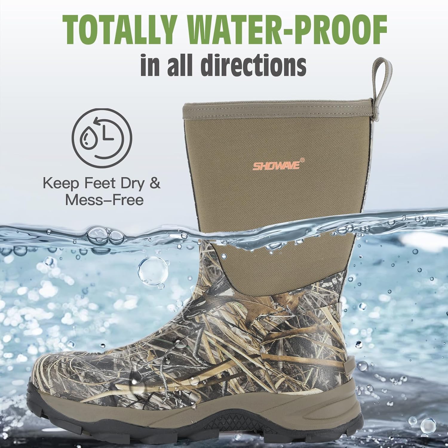 Showave Men's Rubber Boots Durable Waterproof Insulated Rain Boot Neoprene Heavy-duty Mud Outdoor Garden Working Hunting Boots - Image 3