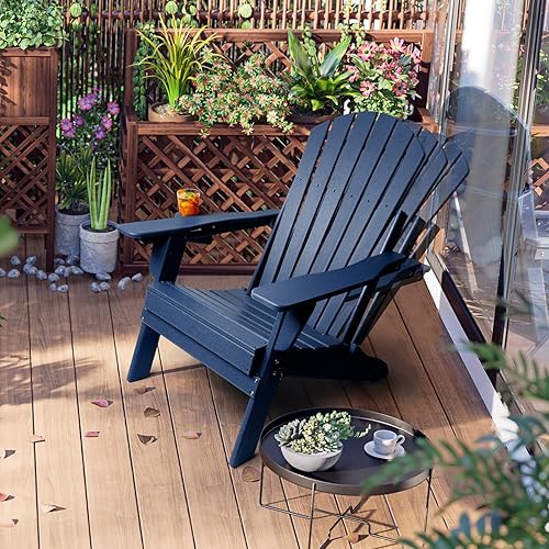 Miniatura 2 de FUNBERRY Silla Adirondack plegable con respaldo ajustable, HDPE para todo tipo de clima, sillas para hogueras con portavasos