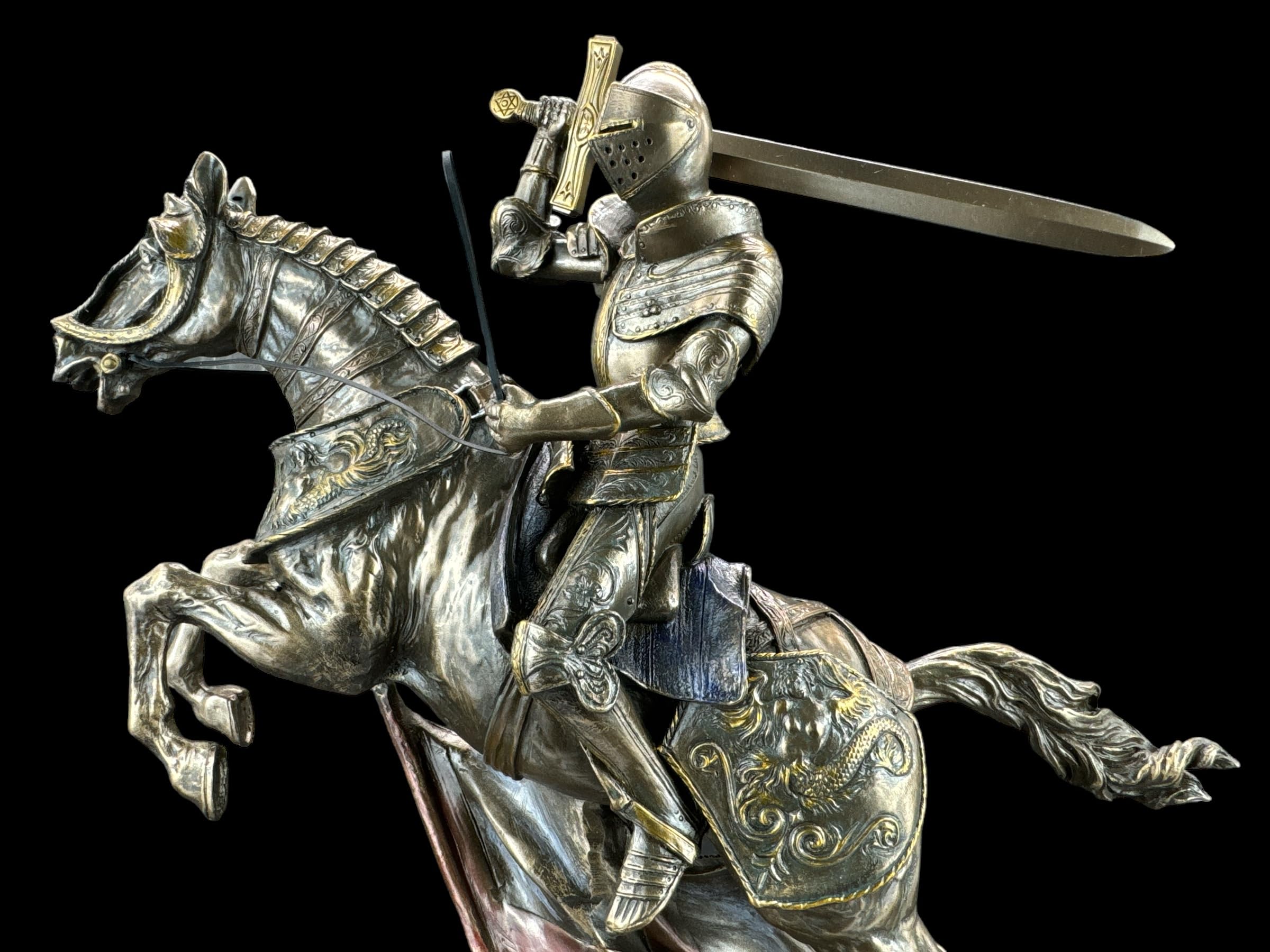 57 SPECIAL REPLICAS Rzeźba dekoracyjna duży rycerz na koniu, figurka z brązu jako prezent do salonu, dekoracja figurki, dekoracja