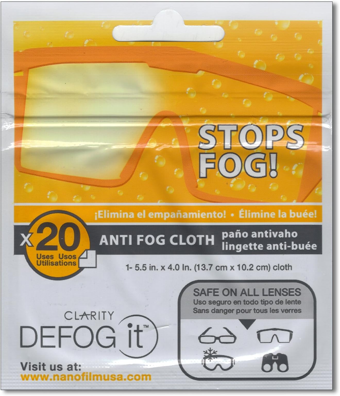 Dry Anti Fog Cloth, 20 Uses Per Cloth