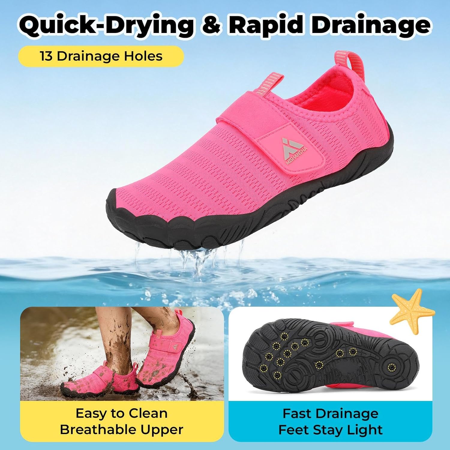 Mishansha Kids Water Shoes Quick-Dry Wide Toe Box Non-Slip Barefoot Shoes Beach Pool Swim Shoes - Image 4