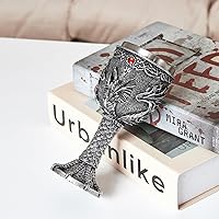 Vista 5 de Cáliz de Dragón Plateado, Cáliz Medieval de Acero Inoxidable Dungeons and Dragons. Regalo Coleccionable de Dragón