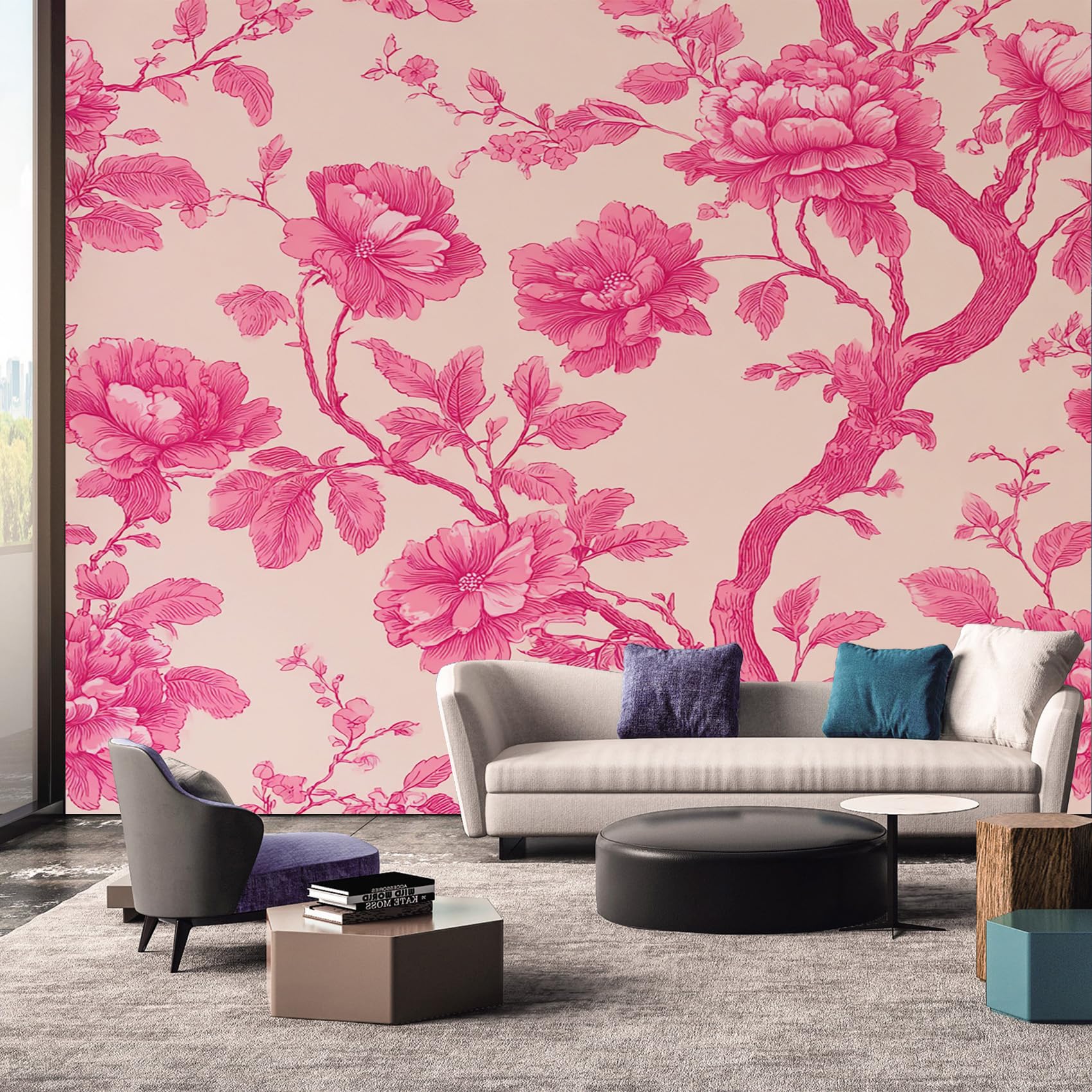 Floral Wallpaper - Pink Peony Flower Wall Mural - Wall Murals for Living Room Bedroom - Photo Wallpaper & Home Decor Art - 300 x 210 cm A-5081