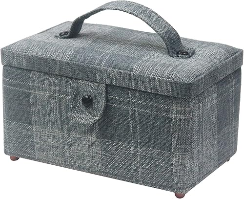 MULTIONS Cesta de coser con kit de costura, organizador de caja de costura con accesorios, almacenamiento de suministros de costura con juego de
