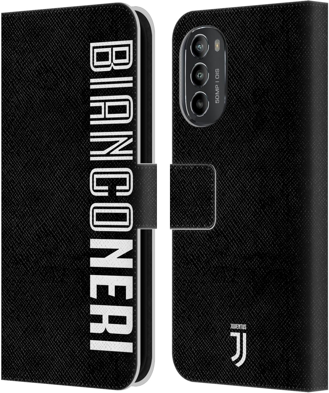 Head Case Designs Officially Licensed Juventus Football Club Bianconeri Black Type Leather Book Wallet Case Cover Compatible with Motorola Moto G82 5G