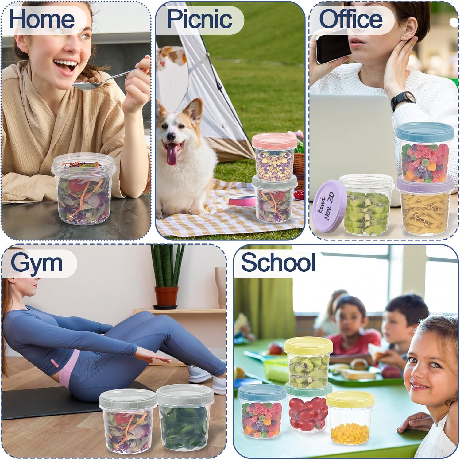 Yomarket 24pcs 16 oz Plastic Deli Containers with Screw Lids, Small Freezer Container Reusable 2 Cup Food Storage Container with Pen & Brush for Snack Salad Fruit, Microwave & Dishwasher Safe BPA Free