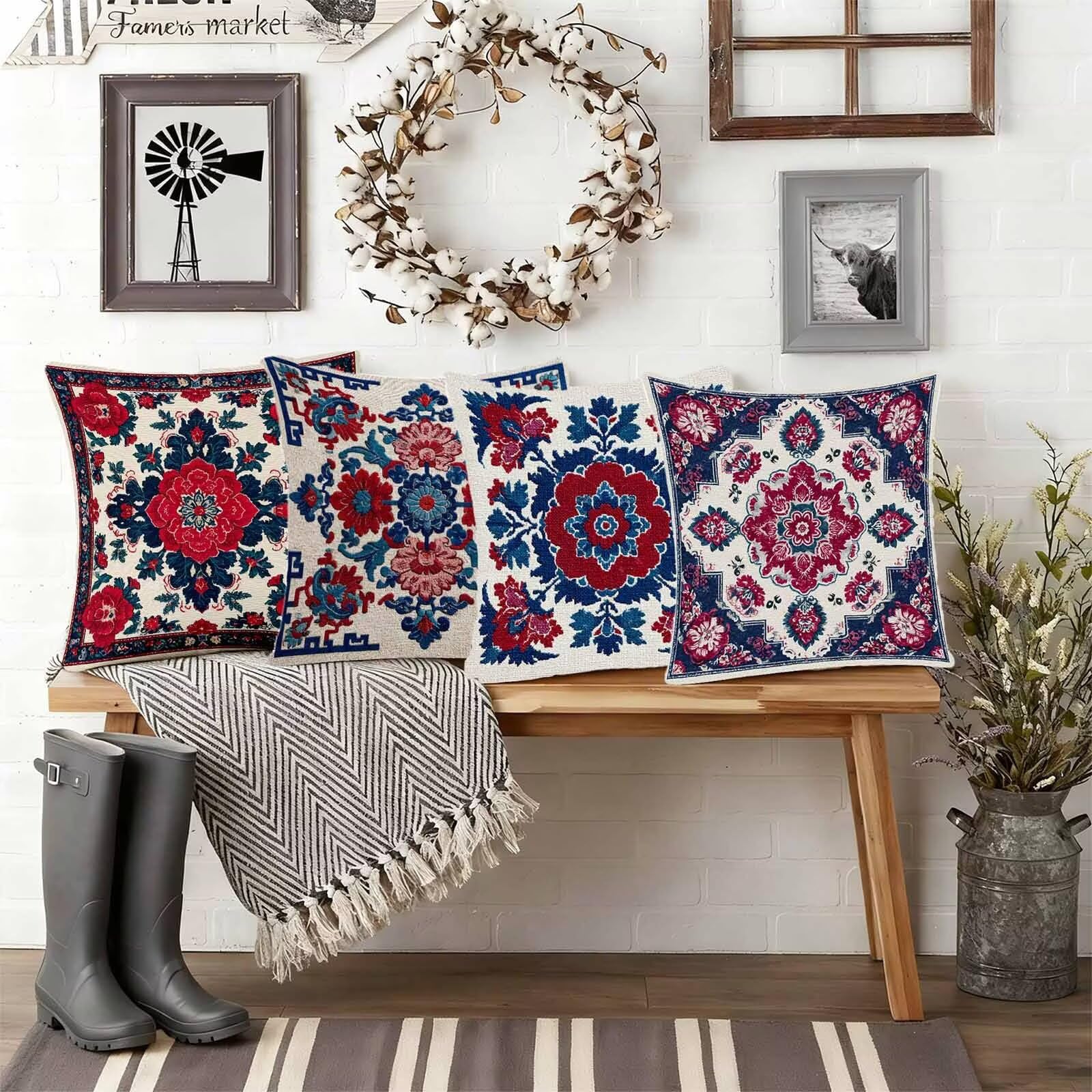 Czerwona sofa poduszki 70 x 70 cm zestaw 4, miękka poszewka na poduszkę czeska dwustronna poszewka na poduszkę niewidoczny zamek błyskawiczny poszewka na poduszkę do dekoracji domu, prezent