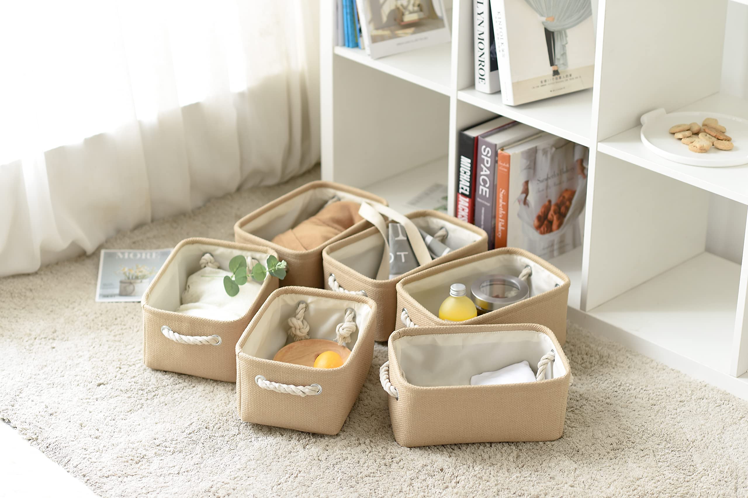 Cesta de organización y almacenamiento para regalos vacía, 12 x 8 x 5.2 pulgadas, paquete de 6 cajas de almacenamiento plegables para organizar, cubos de almacenamiento de tela para libros de tela,