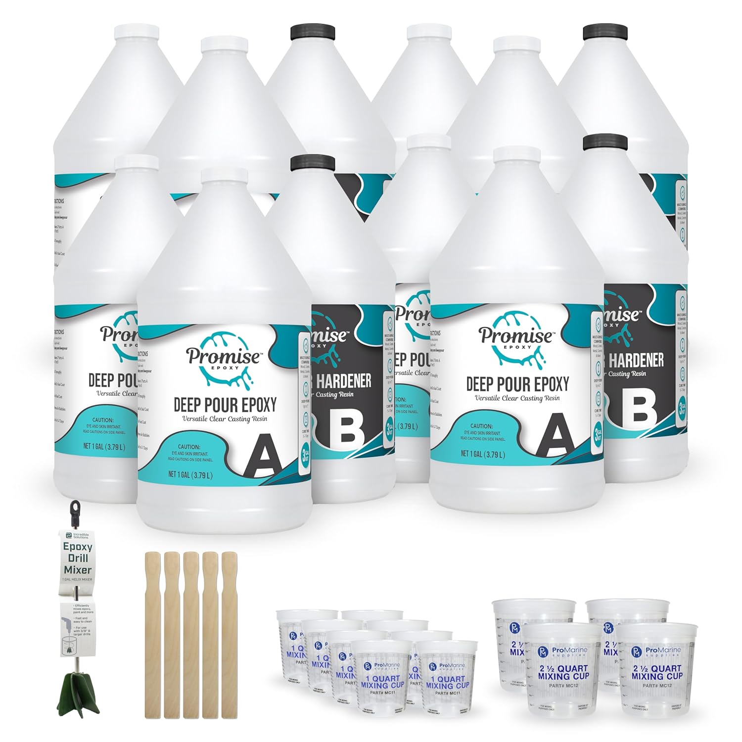 Promise Epoxy Deep Pour Epoxy Resin Kit 12 Gallon - Food Safe, Clear Casting, Ideal for River Tables, Castings & DIY Projects - Low Odor, High-Gloss Finish, Up to 4" Pouring Depth