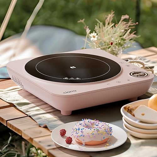 Miniatura 7 de CIARRA CATIH1A-P - Estufa de inducción portátil, quemador eléctrico delgado para encimera con sensor táctil y tiempo digital, color rosa