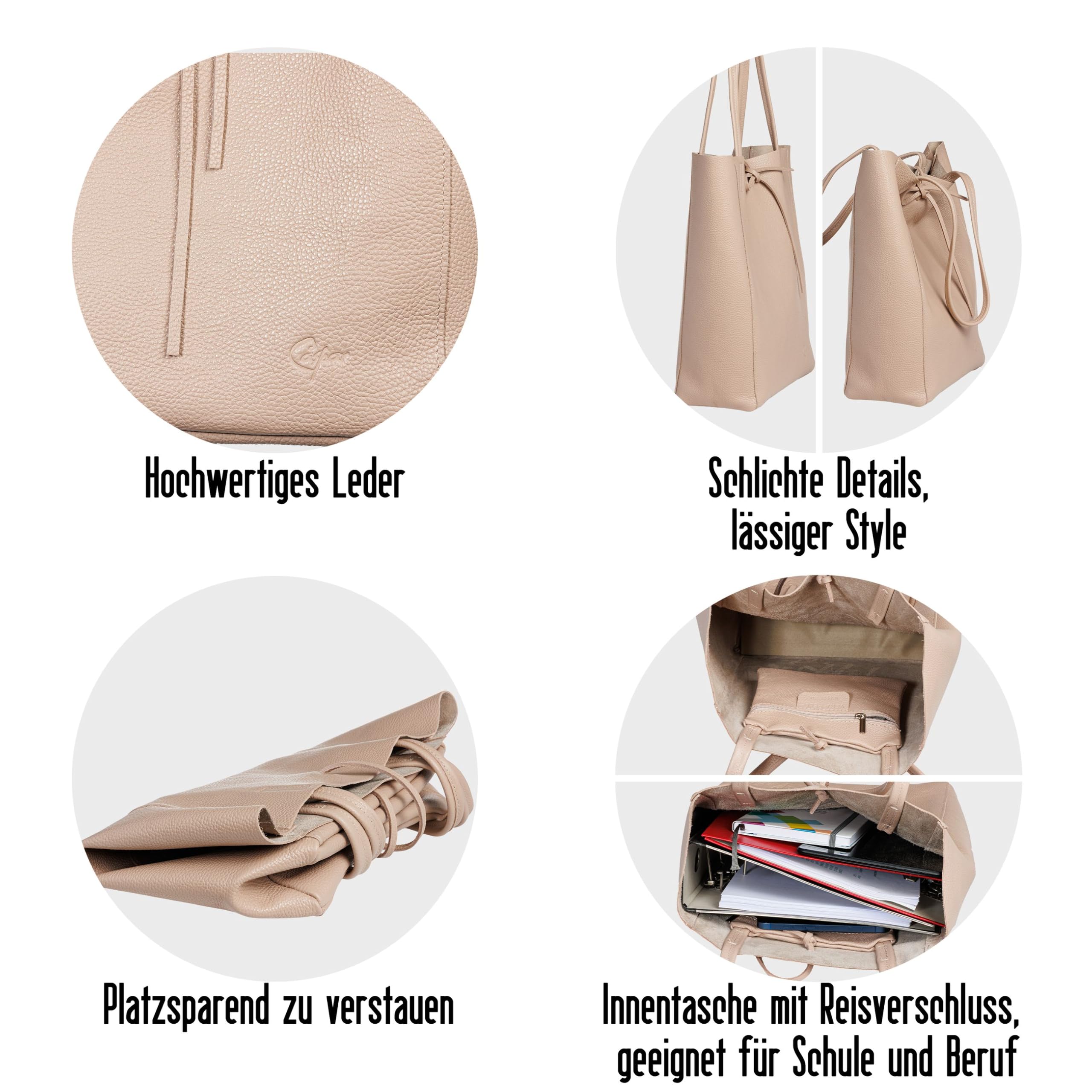Caspar Großer Damen Leder Shopper Schultertasche mit Sicherheitsfach - CLASSIC LINE - Modell No.780 - Made in Italy