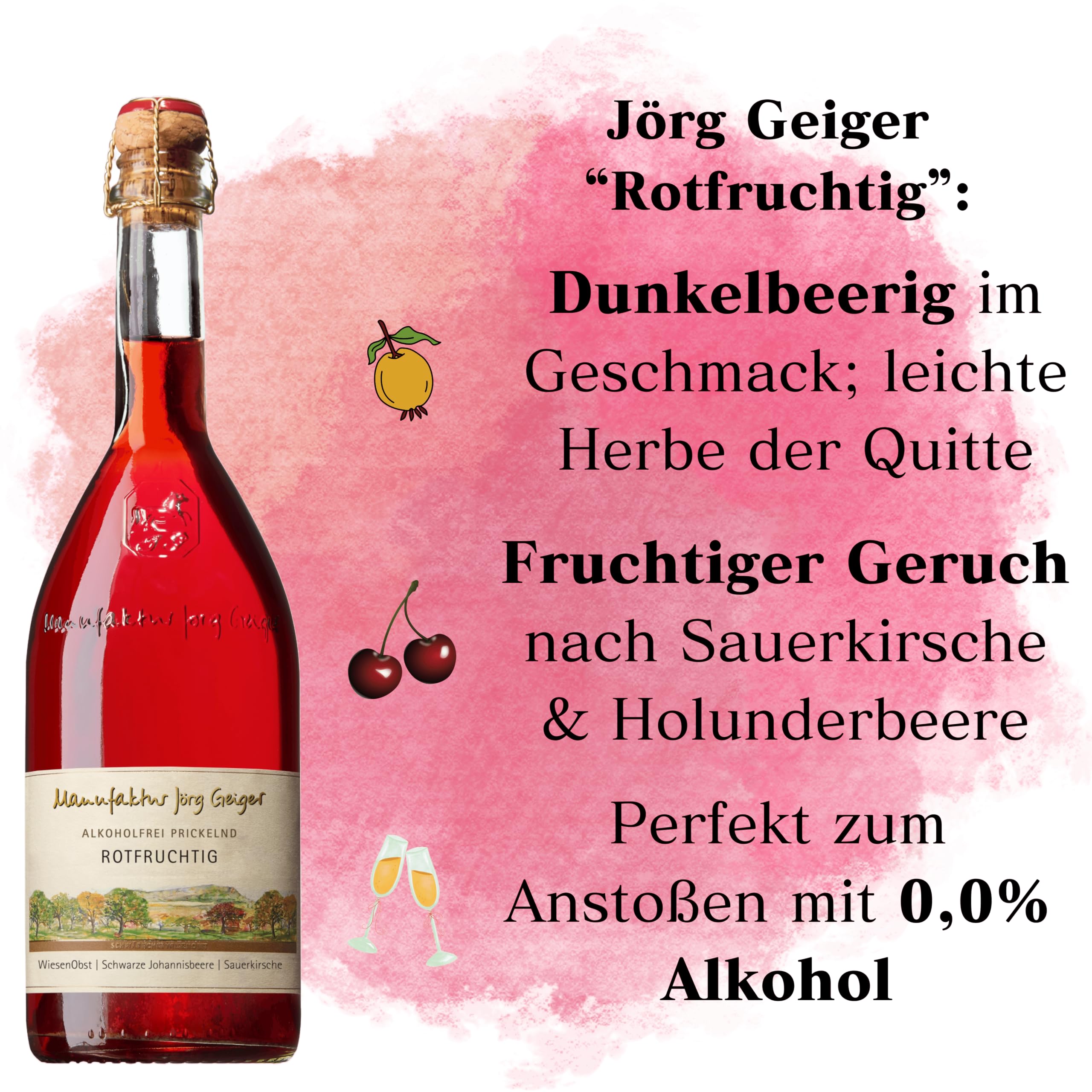 Jörg Geiger 6er Probierpaket Duftig & Fruchtig Alkoholfrei Prickelnd mit Gratis Sektverschluss