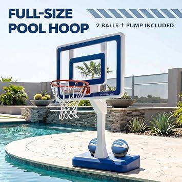 GoSports Splash Hoop Elite Swimming Pool Basketball Hoop Adjustable Height Poolside Basketball Goal with Heavy Duty Weighted Base, Regulation Rim & 2 Pool Basketballs